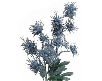 29" Faux Flocked Thistle Spray on Stem in Smoked Blue, Artificial Flower, Vase Filler, Floral Supply