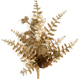 16&quot; Faux Metallic Gold Fern Stems Christmas Spray