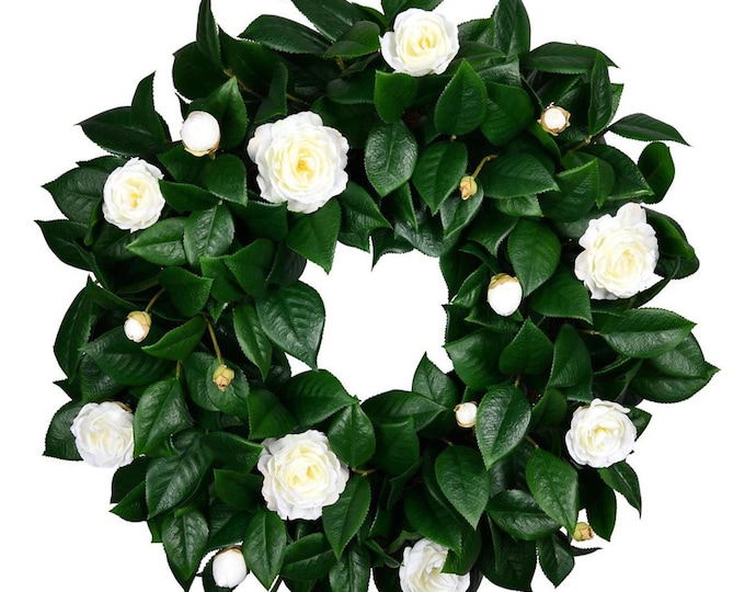 Camelia Wreath for Front Door, Elegant Spring Wreath, Summer Wreath, Floral Wreath 26"