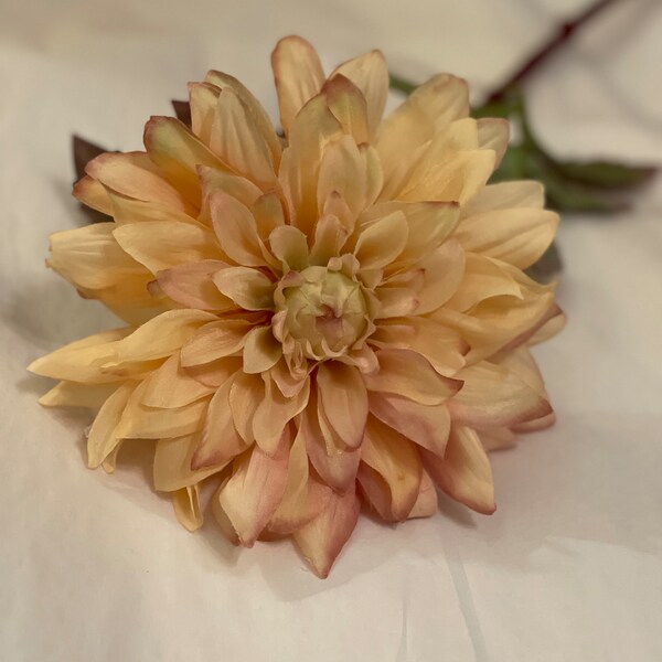 22" L Large Artificial/Faux Dahlia Spray on Stem in Cream/Pink-Silk Flower-Vase Filler-Wedding Flower-Wreath/Floral Supply