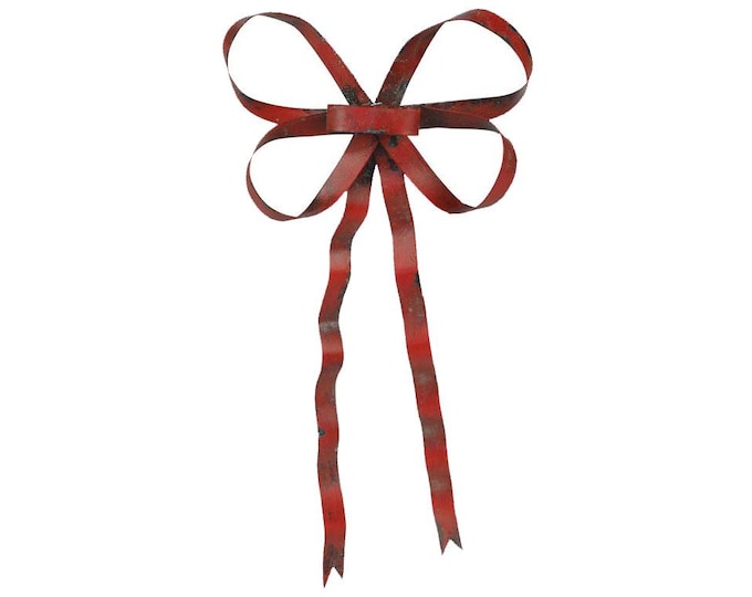 Rustic Metal Christmas Bow Antique Red, Vintage Style Indoor Outdoor Bow, DIY Christmas Craft Floral Supply - Choose 13" or 20" Long