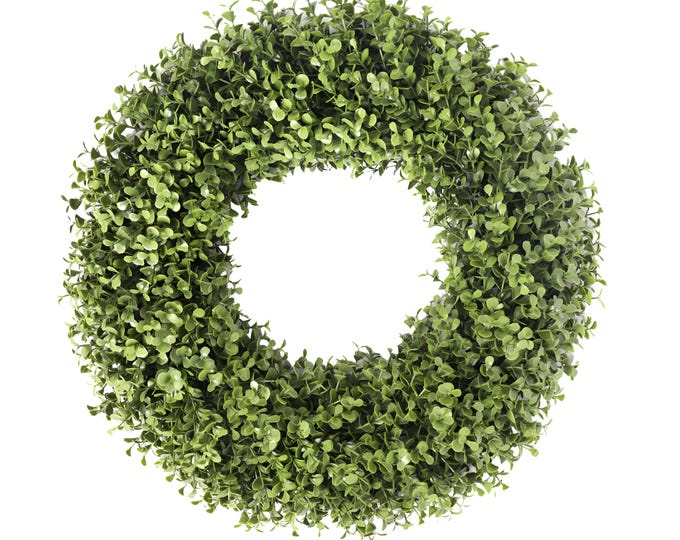 Faux Outdoor Boxwood Wreath for Front Door Weatherproof UV Protected Spring Wreath, Summer Wreath, Year Round Wreath - Choose Size