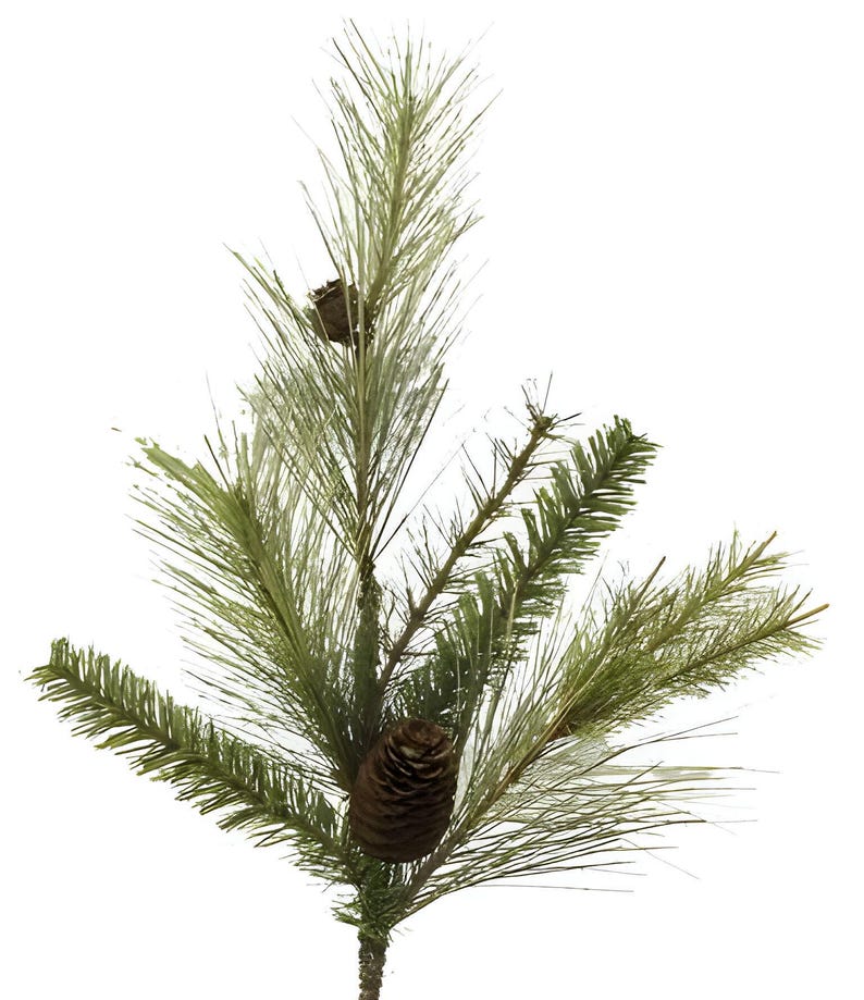 Faux Pine Branch Stem, Artificial Evergreen with Pinecones, Winter Holiday Vase Decor image 2