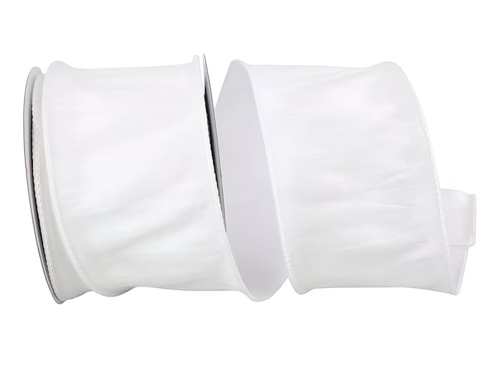 25 Yards White Dupioni Faux Silk Ribbon, Wired - 2.5" Wide