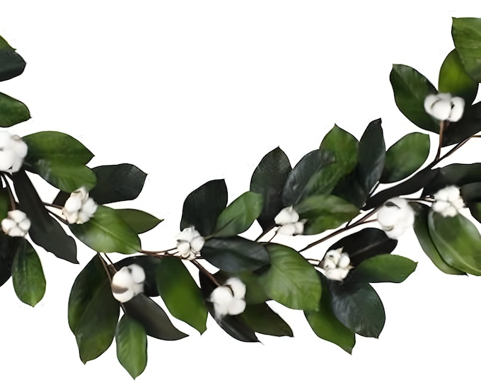 6 FT Artificial Magnolia Leaf & Cotton Garland-Year Round Evergreen Garland-DIY Floral Supply for Wreath, Mantel, Stairs, Entryway