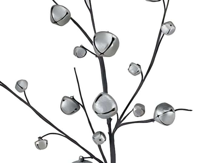 18" Rustic Jingle Bell Floral Spray Antique Silver, Christmas Stems, Vase Filler, Wreath/Floral Supply
