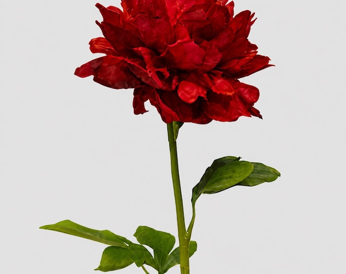 22" Deep Red Burgundy Peony Flower Stem, Artificial Flower