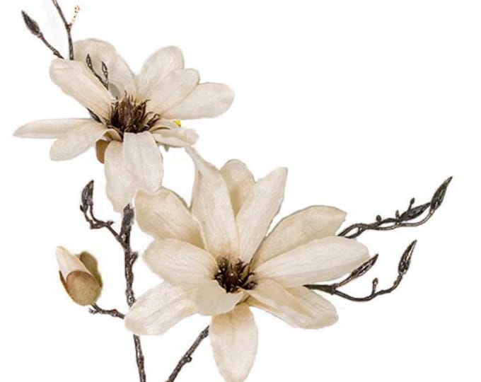 34" Artificial Magnolia Stems, Faux Cream Magnolia Flower Spray, Silk Flowers, Artificial Flowers, Vase Filler, Floral Supply