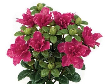 14" Artificial Outdoor UV Azalea Bush on Stem in Fuschia