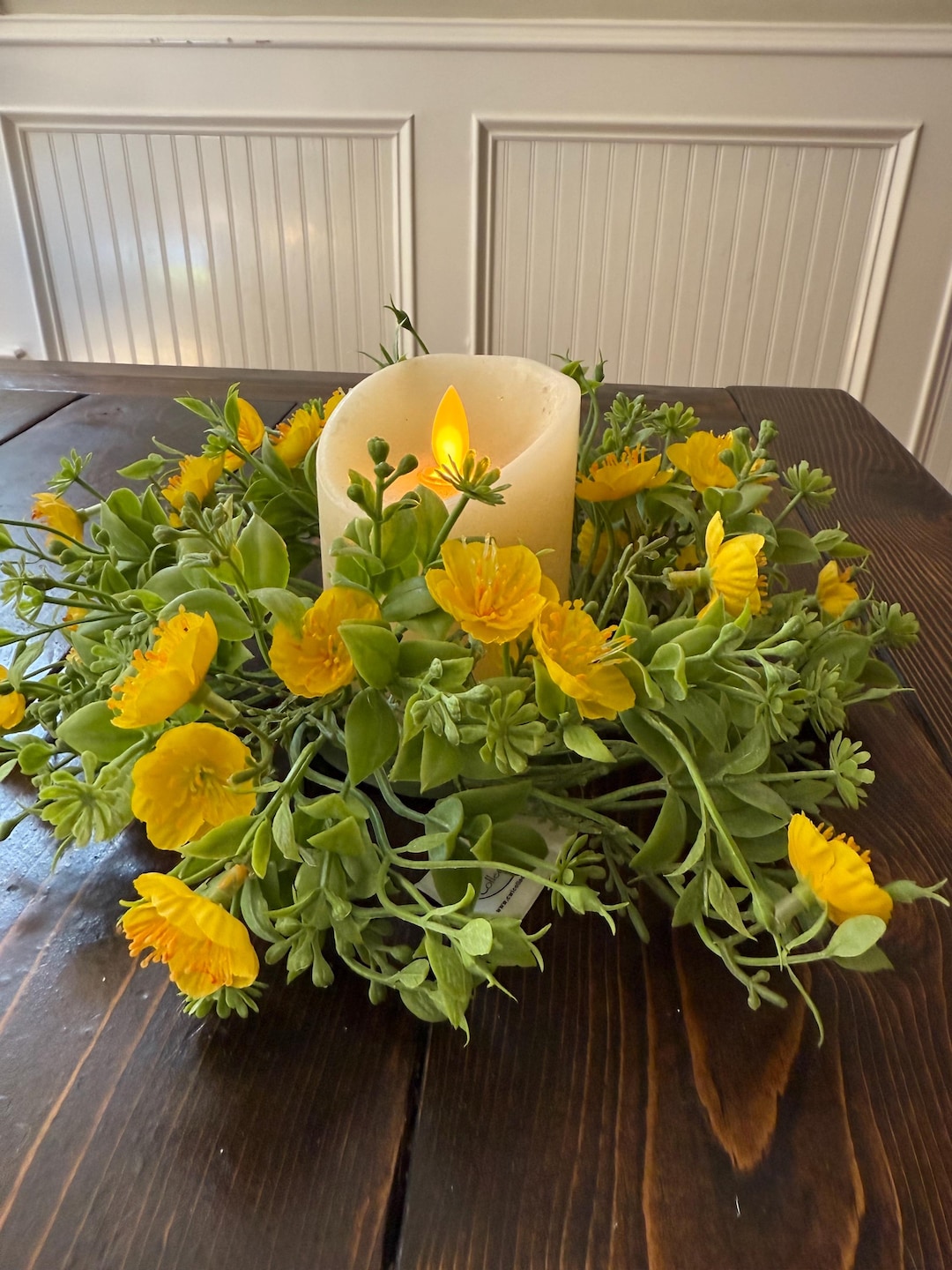 Spring Summer Candle Ring Wreath Evening Primrose Pillar Candle Ring ...