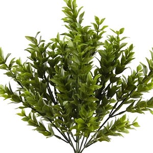 14.5&quot; Faux Boxwood Greenery Bush Spray on Stem-Artificial Boxwood Filler Greenery-Moss Green-Farmhouse Decor-Floral Supply