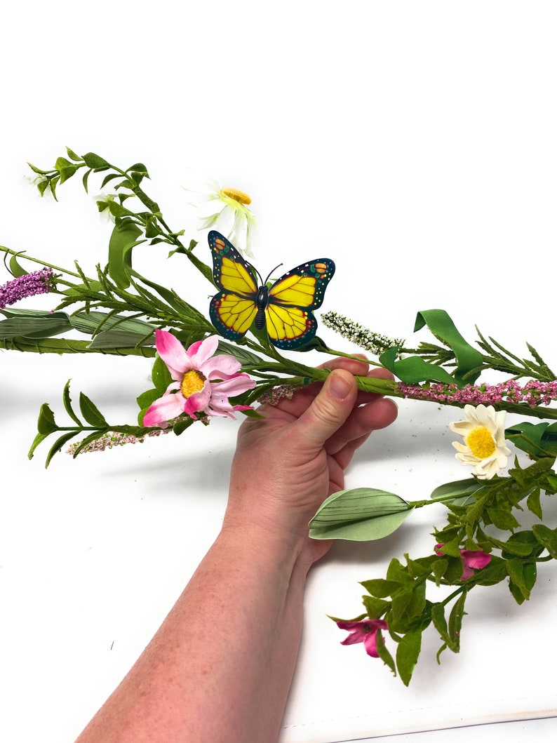 5 FT Artificial Spring Garland w/ Butterflies, Daisies, Heather-Floral Garland-DIY Floral Supply for Wreath, Mantle, Stairs, Entryway, Table image 2