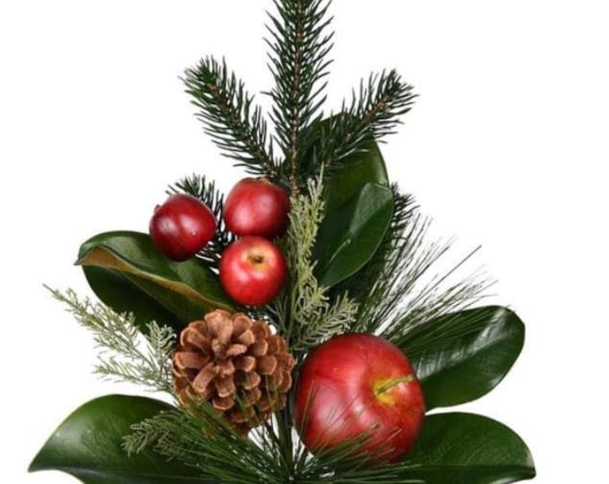 Magnolia Christmas Stems with Apples, Faux Holiday Winter Greenery - 19"