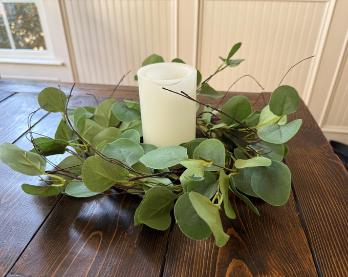 15" Eucalyptus Candle Ring Wreath Eucalyptus Greenery Wreath for Cabinet or Candle