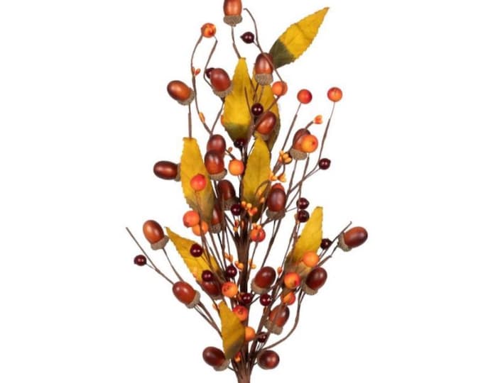 Rustic Fall Stems, Thanksgiving Decor, Acorn Leaves and Berry Stems, Fall Stems, Fall Vase Filler - 22 inch