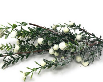 30" Iced Boxwood Berry Stems - Winter Greenery