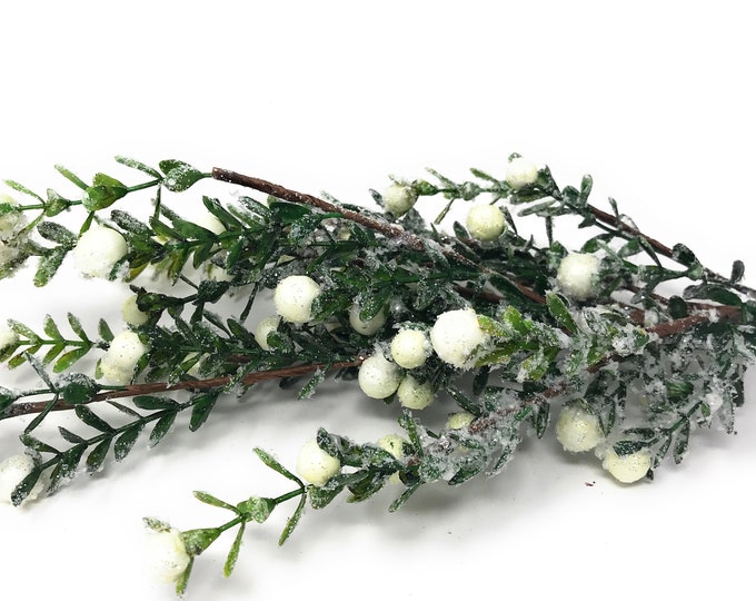 Boxwood Iced Snowy Berry Spray/Pick/Stem-Artificial-Winter Christmas Greenery-Christmas Decor-Vase Filler-Holiday Decor-Floral Supply
