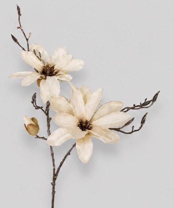 34" Artificial Magnolia Stems, Faux Cream Magnolia Flower Spray, Silk Flowers, Artificial Flowers, Vase Filler, Floral Supply
