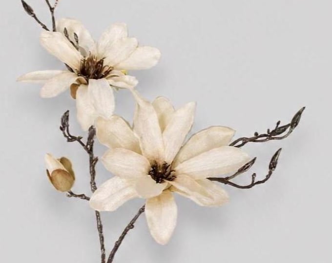 34" Artificial Magnolia Stems, Faux Cream Magnolia Flower Spray, Silk Flowers, Artificial Flowers, Vase Filler, Floral Supply