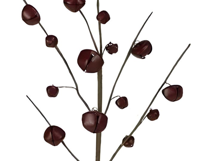 18" Rustic Jingle Bell Floral Spray Antique Burgundy, Christmas Stems, Vase Filler, Wreath/Floral Supply