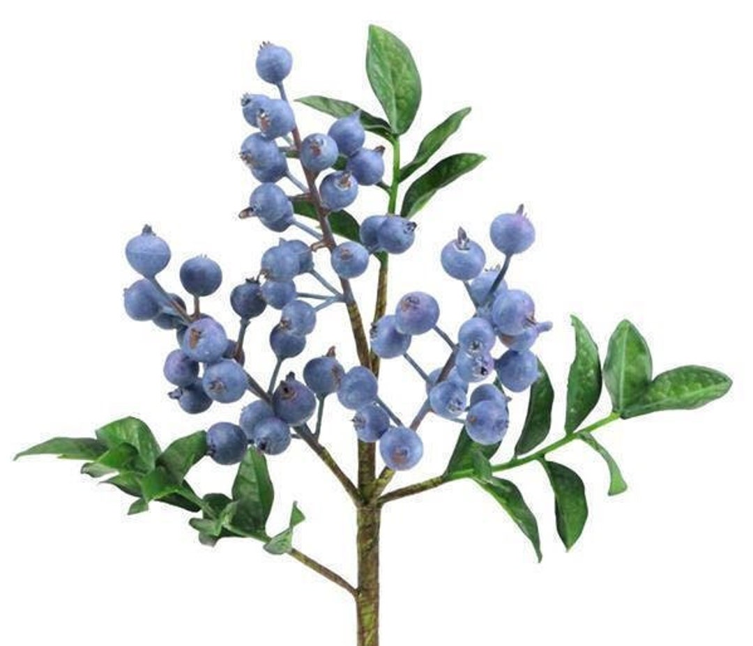 14 Faux Blueberry and Leaf Pick for Floral Arrangement, Artificial