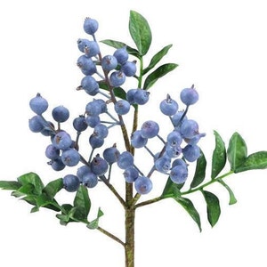 14" Faux Blueberry and Leaf Pick for Floral Arrangement, Artificial Fruit, Vase Filler, Bouquet Filler
