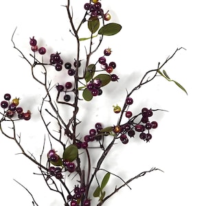 34&quot; Mixed Crabapple Berry Branch Spray on Stem Burgundy Red with Twigs, Christmas Stems, Winter Berry Stems, Vase Filler, Tall Stems