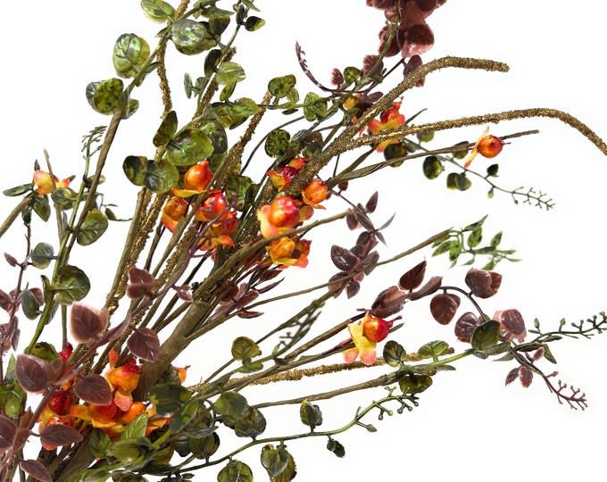 22" Fall Floral Bittersweet Berry Wispy Vine Leaf Twig Floral Spray on Stem, Vase Filler, Floral Supply