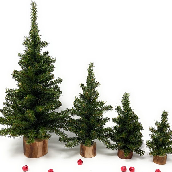 Small Mini Christmas Tree w/ Wood Base for DIY Christmas Crafts Party Table Centerpiece Decor, Artificial/Faux Undecorated Pine-CHOOSE SIZE