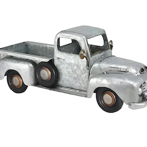 16&quot; Metal Vintage Christmas Farmhouse Truck-Galvanized Metal-Silver-Farm Truck-Christmas Truck Planter-Farmhouse Decor-Old Fashioned Pickup