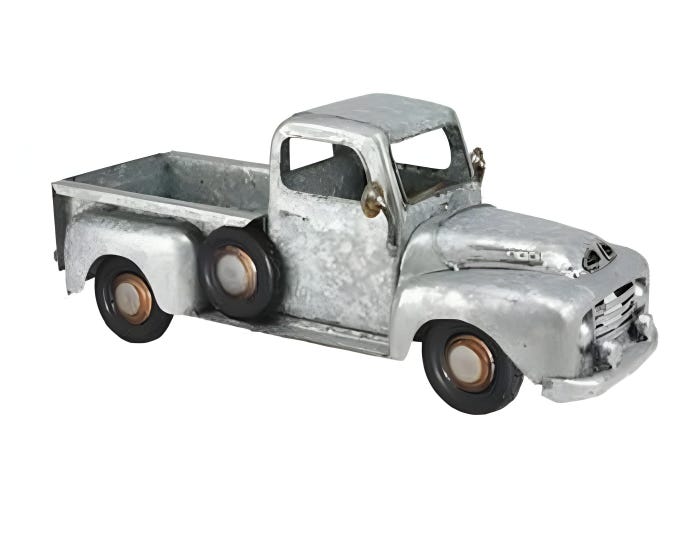 16" Metal Vintage Christmas Farmhouse Truck-Galvanized Metal-Silver-Farm Truck-Christmas Truck Planter-Farmhouse Decor-Old Fashioned Pickup