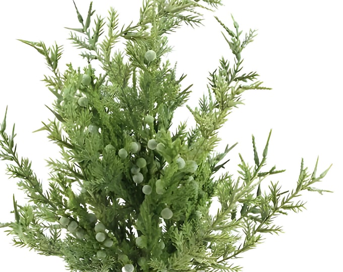 15" Faux Common Juniper Spray on Stem with Berries, Christmas Greenery, Winter Greenery