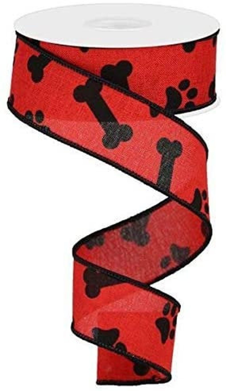 1.5 X 10 YDS Wired Dog Bone & Paw Prints on Royal Ribbon Etsy