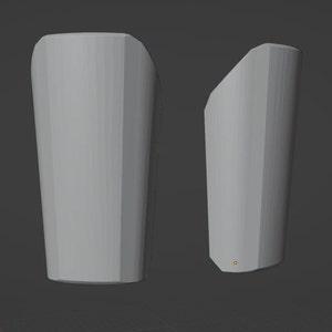 May include: Two gray, cylindrical, protective leg guards. The guards are made of a hard, rigid material and have a smooth, slightly textured surface.