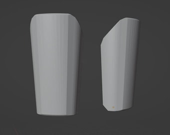 May include: Two gray, cylindrical, protective leg guards. The guards are made of a hard, rigid material and have a smooth, slightly textured surface.