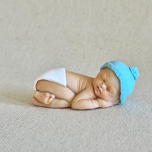 Sleeping baby boy cake topper, baby shower gift, dollhouse baby, handmade sleeping baby nursery decor, baby shower gift, pregnancy gift