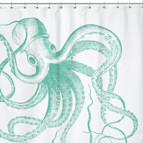 Octopus Shower Curtain Nautical Vintage Shower Curtains Etsy