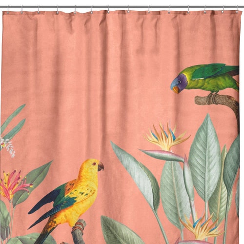 Tropical Jungle Green Leaves Flower Parrot Shower Curtain Set Bathroom Decor Tropical Jungle Green Leaves Flower Parrot Shower Curtain Set Bathroom Decor