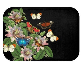 Gear New Vintage Butterfly with Flowers Bath Rug Mat No Slip Microfiber Memory Foam