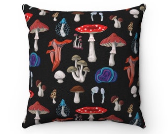 Accent Cuff Standard Pillowcase Cotton Handmade Mushrooms Yellow Red New Set 2