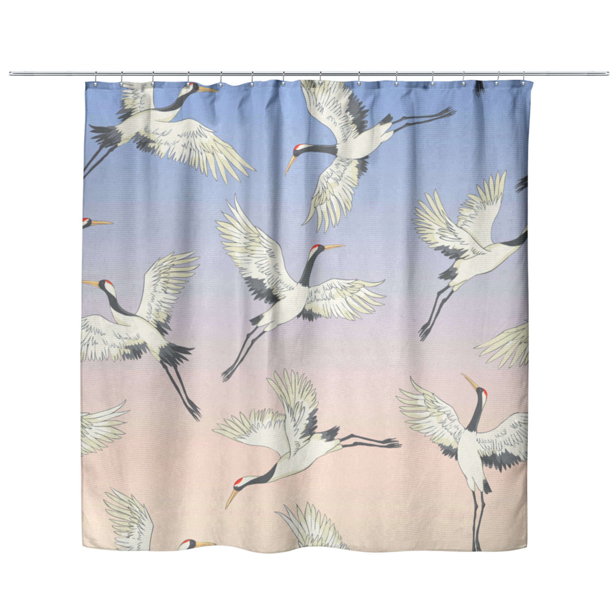 Japanese Pastel Sunset Cranes Shower Curtain Oriental Birds Etsy