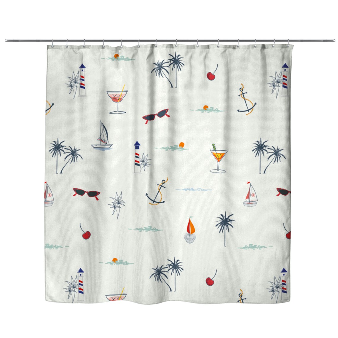 Fun Vintage Beach Pattern Shower Curtain Beach Shower Etsy