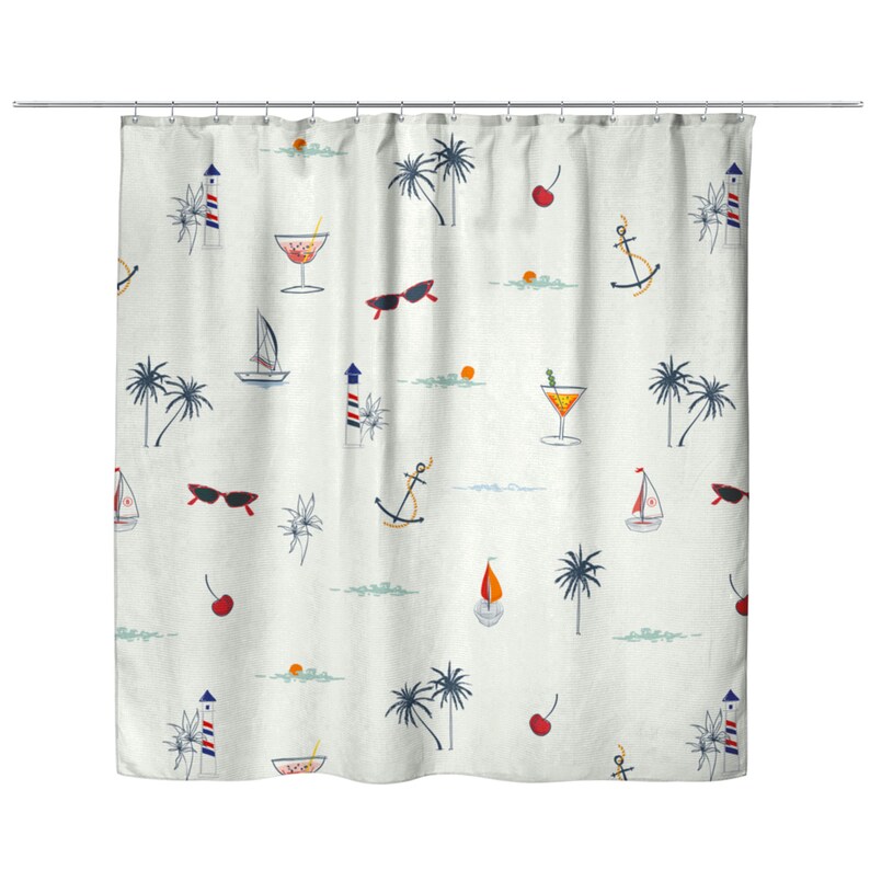 Fun Vintage Beach Pattern Shower Curtain Beach Shower Etsy