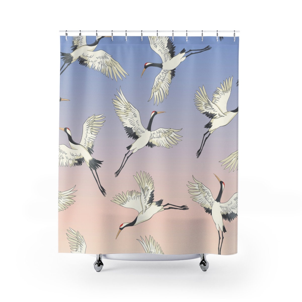 Japanese Pastel Sunset Cranes Shower Curtain Oriental Birds Etsy