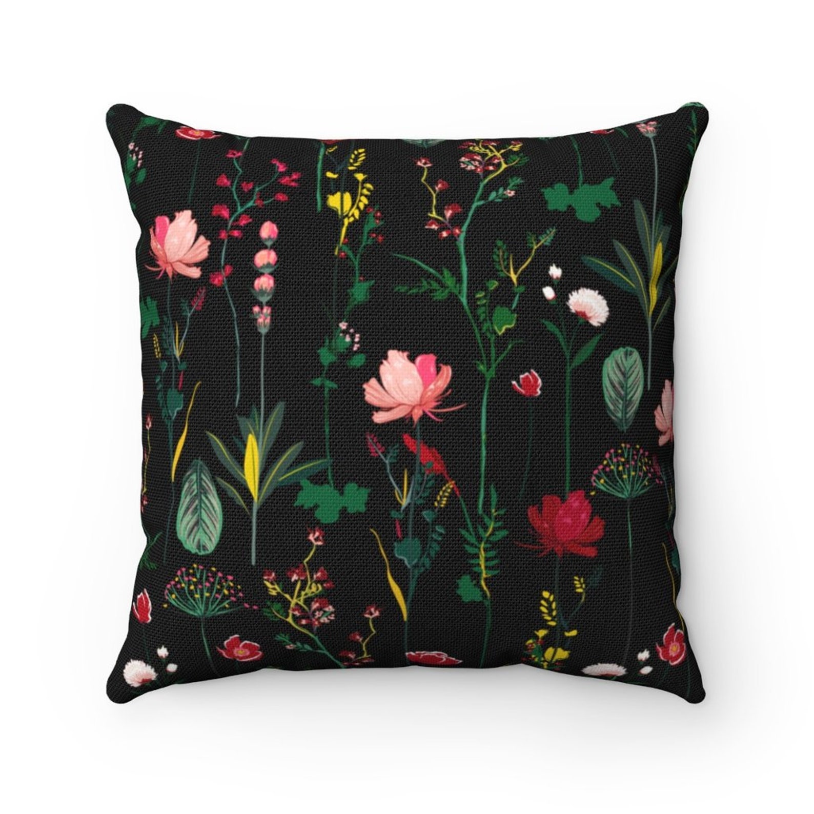 Botanical Black Floral Throw Pillow Cover Black Floral Etsy