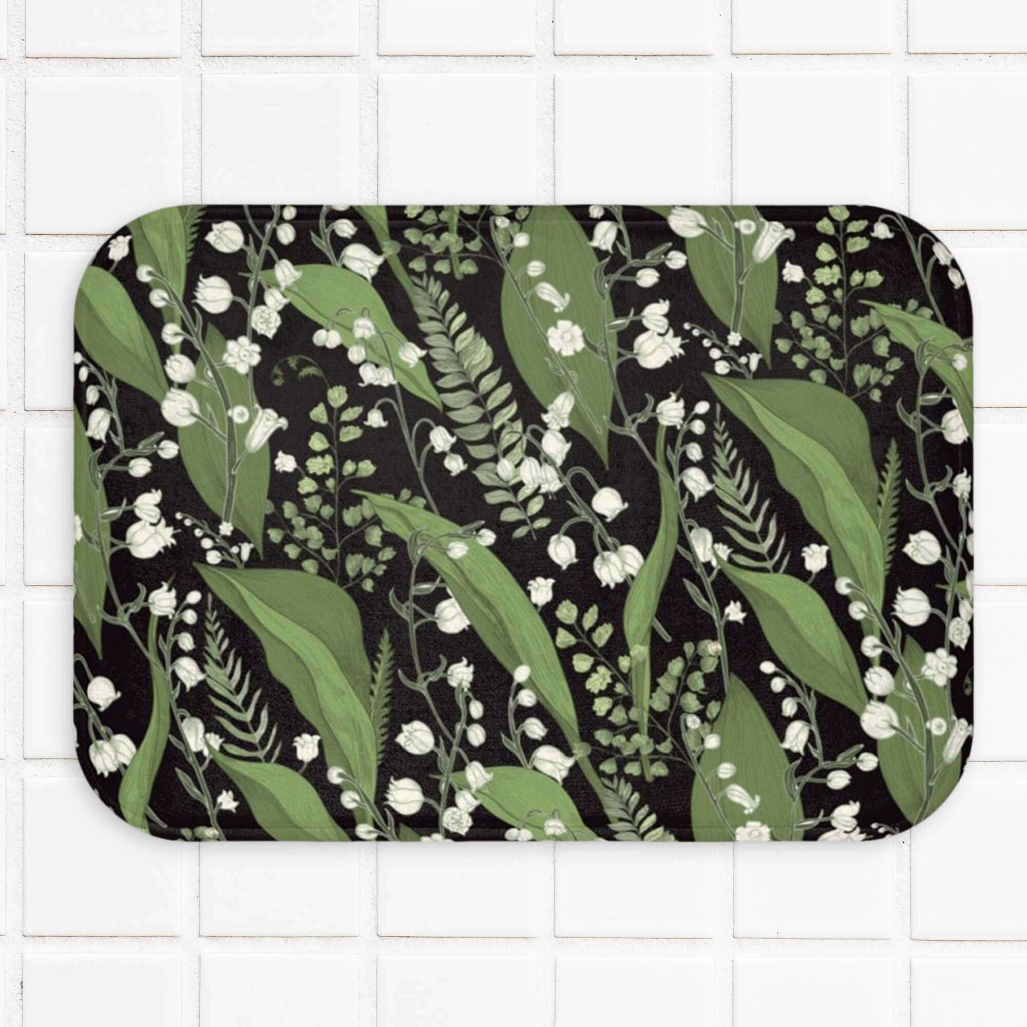 Floral Botanical Print Bath Mat Modern Bathroom Decor Green Etsy