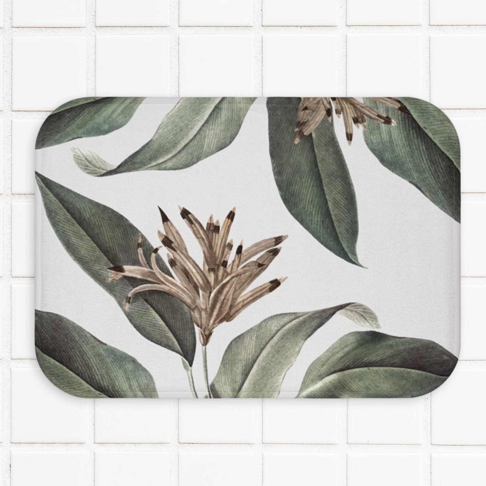 Botanical Leaves Bath Mat Modern Bathroom Decor Tropical Etsy