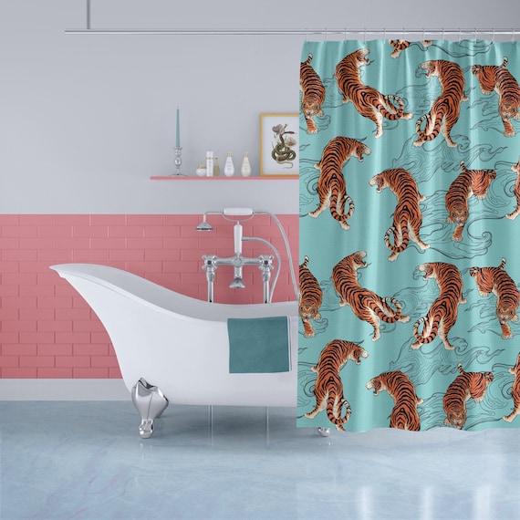 Colorful Asian Tigers Shower Curtain Oriental Colorful Asian Tigers Shower Curtain, Oriental Shower Curtain
