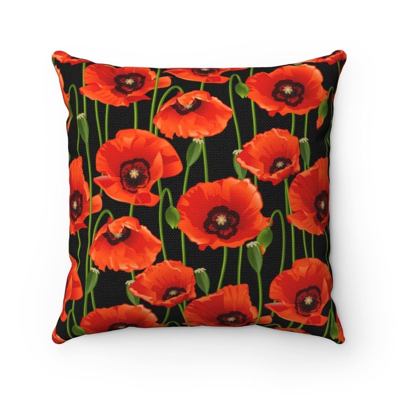 Red Poppy Flowers Throw Pillow Cover Poppy Flower Pillow Etsy