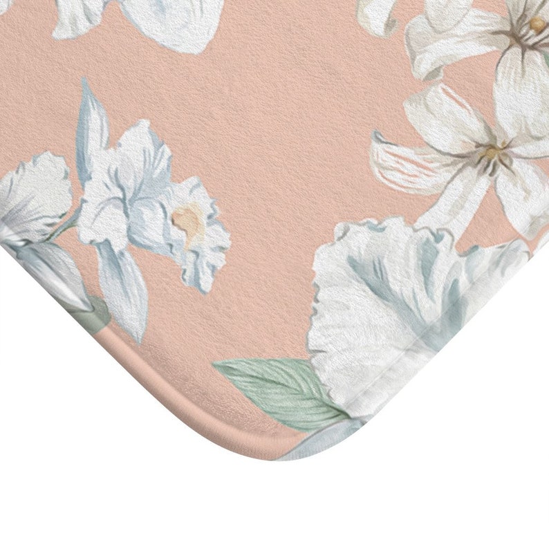 Pastel Pink Floral Bath Mat Vintage Flowers Bathroom Mat Etsy UK